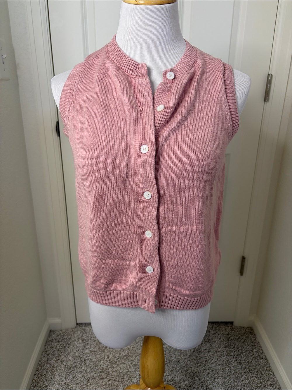 PrettyGarden Sleeveless Button-Front Knit Vest in Dusty Rose